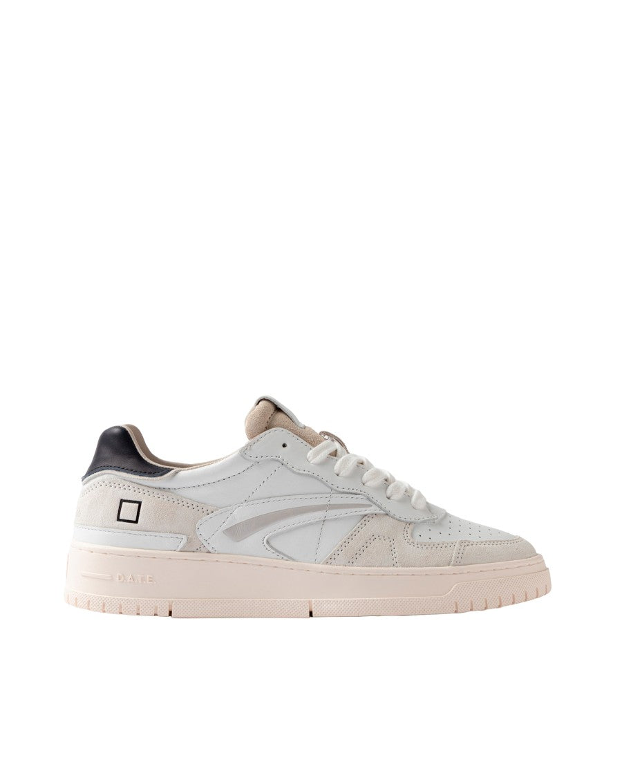 D.A.T.E White/Blue Torneo Pure Calf Leather Low-Top Sneakers