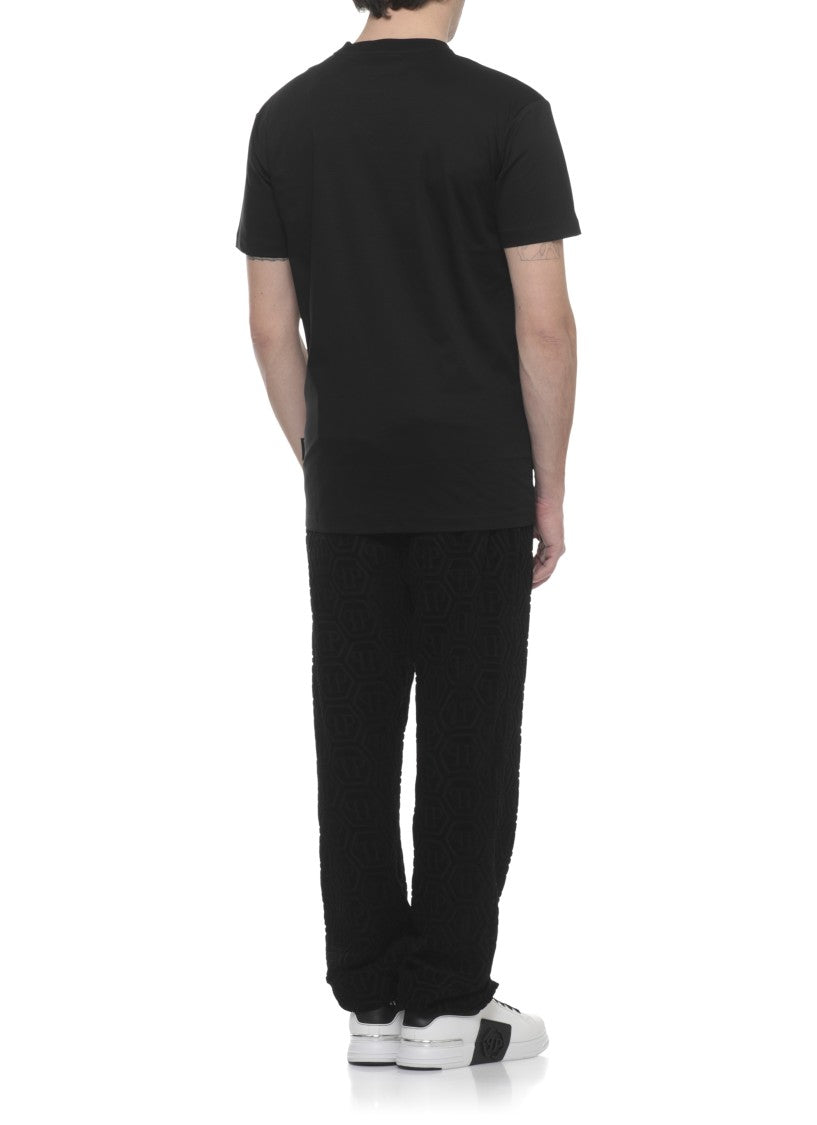 Philipp Plein Black Hexagon Metallic Logo Cotton T-Shirt