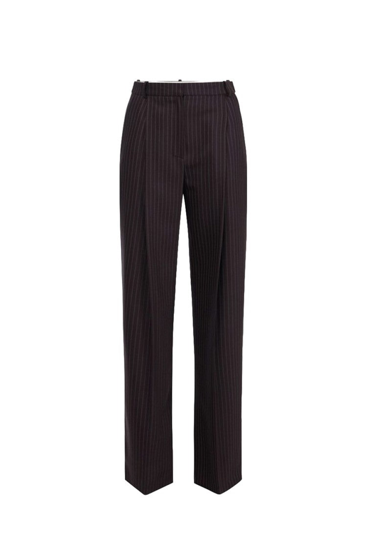 Elisabetta Franchi Brown Wool-Polyamide Blend Pinstripe Trousers