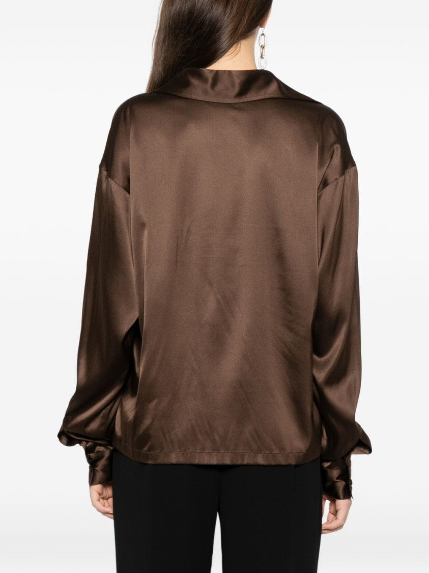 Tom Ford Silk Plunging V-Neck Long-Sleeved Shirt