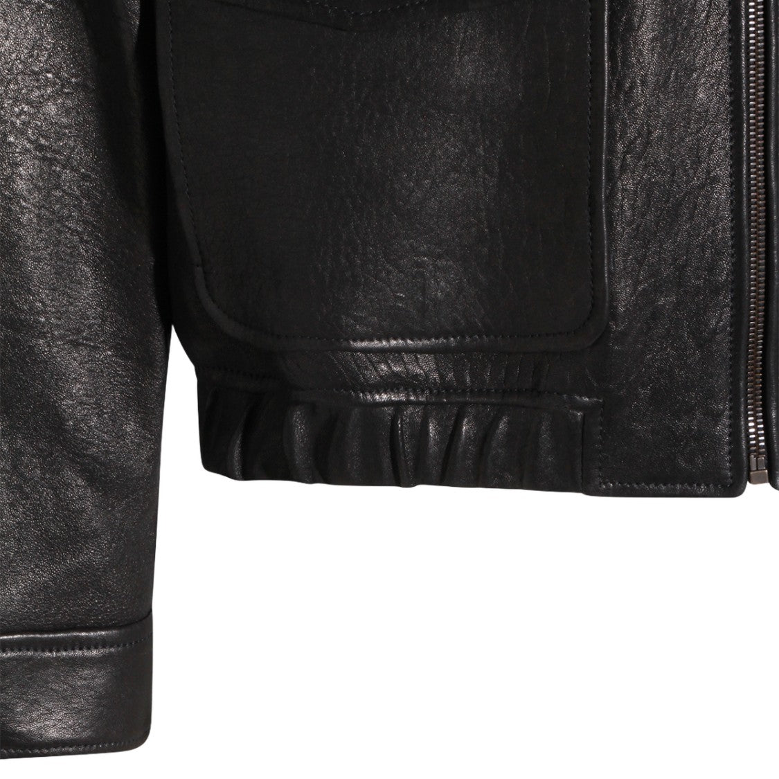 Saint Laurent Fitted Black Leather Jacket With Textured Finish