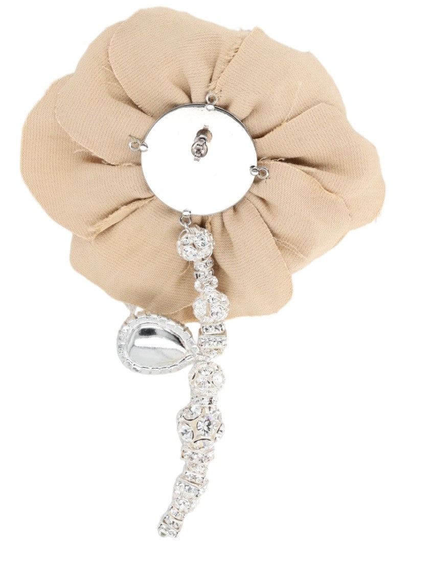 Magda Butrym Silver Crystal Fabric Flower Brass Earrings