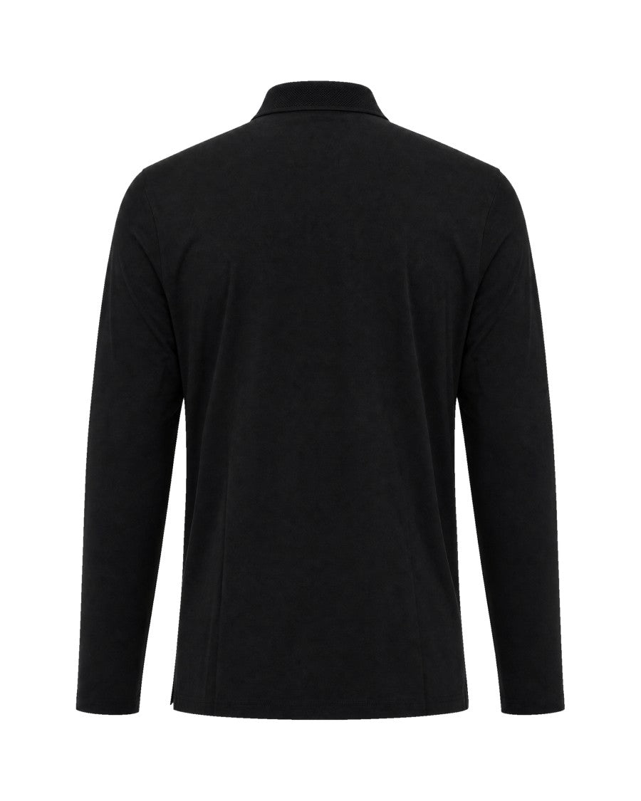 Emporio Armani Black Beauty Textured Knit Cotton Polo Shirt
