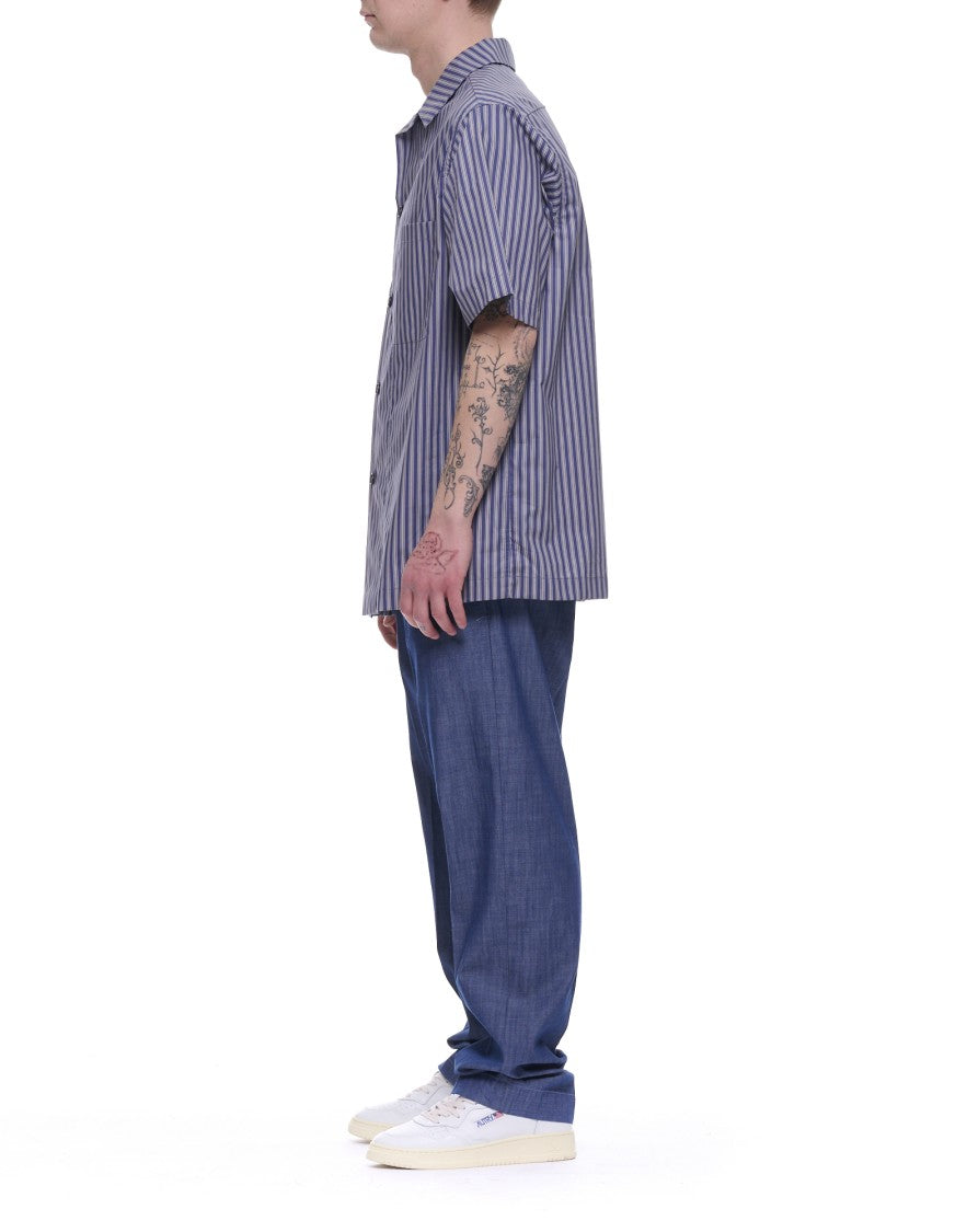 Hevo Blue Navy Novoli Striped Cotton Overshirt
