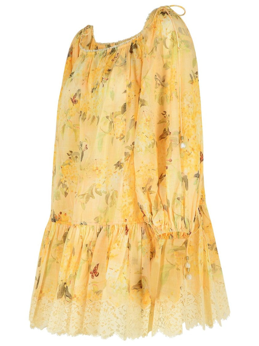 Zimmermann 'Cascadian' Yellow Cotton Mini Dress 'Botanical Flora'