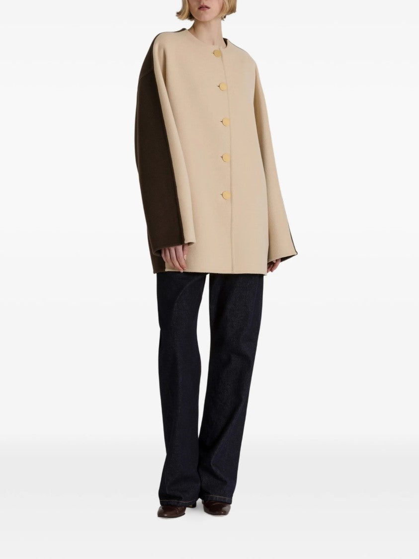 Alberta Ferretti Long Two-Tone Wool Coat With Gold-Tone Buttons