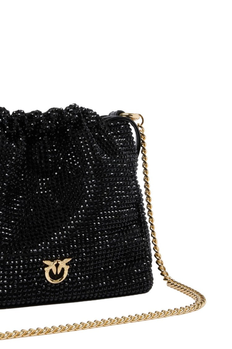 Pinko Black Sparkling Flower Polyester-Blend Shoulder Bag