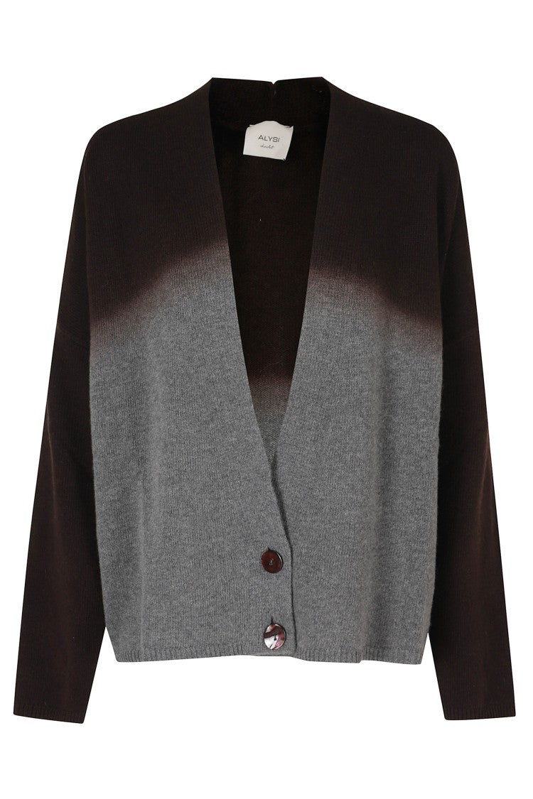 Alysi Gray-Brown Fancy Knit Sfumatures Ombre Wool Cardigan