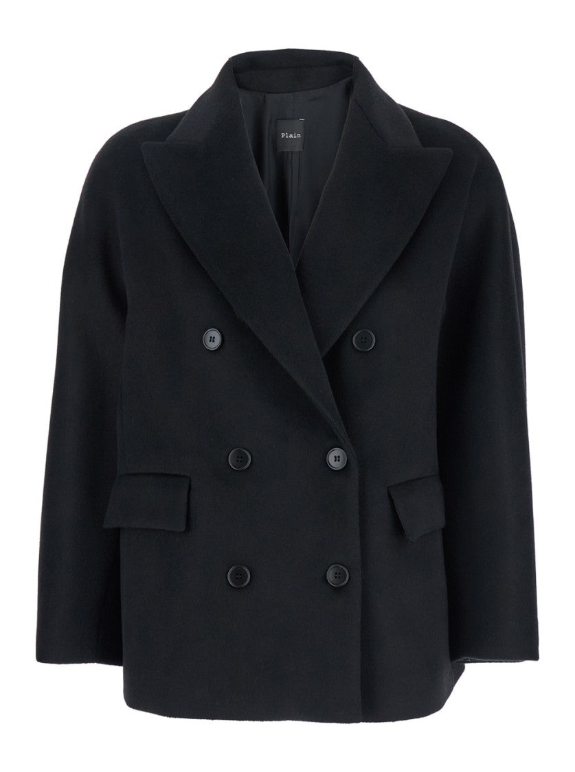 Plain Short Peacoat With Double-Breasted Design
