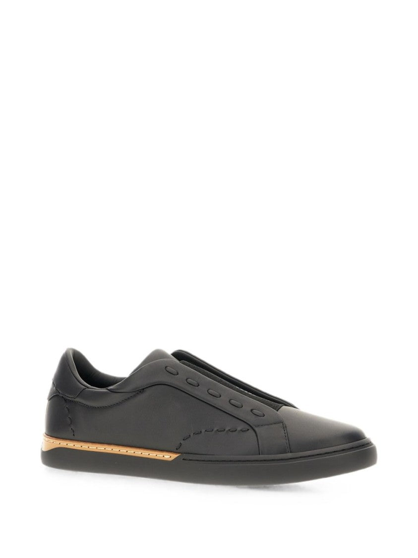 Fendi Black Smooth Leather Metallic Accent Strip Sneakers