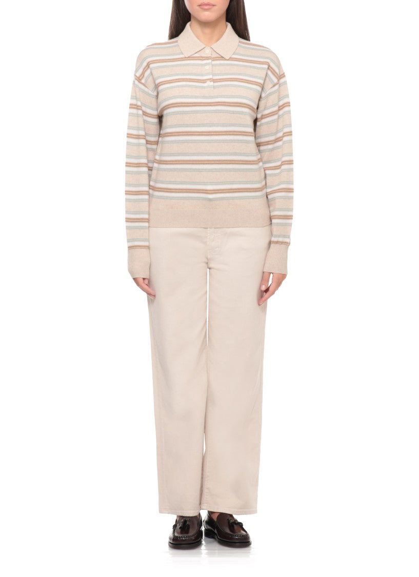 Guest In Residence Beige Striped Cashmere Polo Shirt