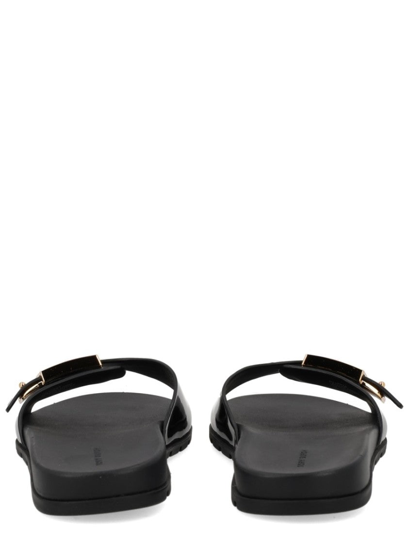 Tory Burch Glossy Black Polyurethane Strap Sandals