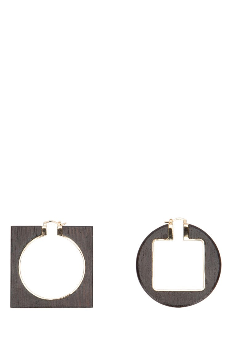 Jacquemus Asymmetrical Brass And Wood Earrings With Unique Shapes
