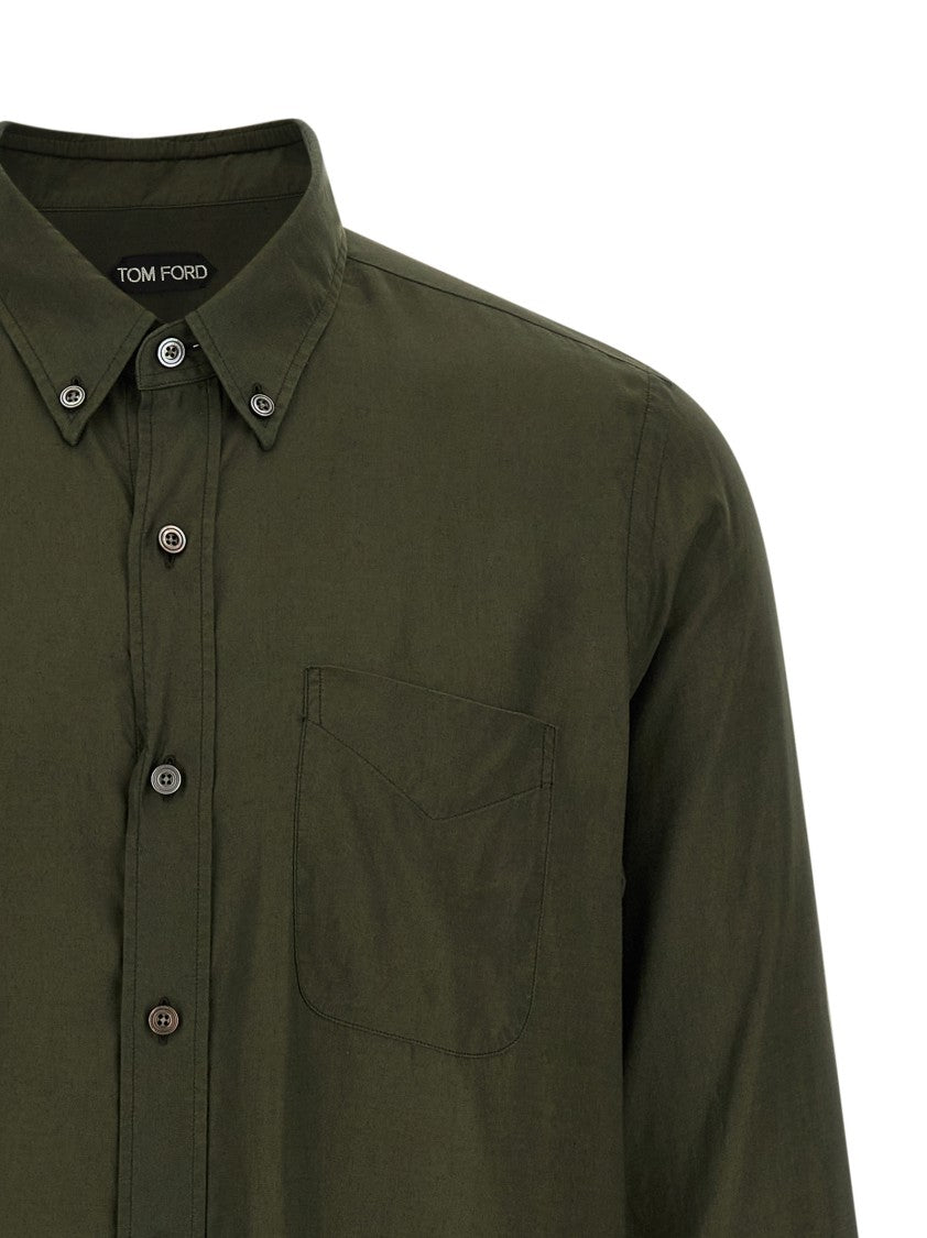 Tom Ford Fluid Gabardine Button-Down Shirt With Classic Collar And Chest Pocket