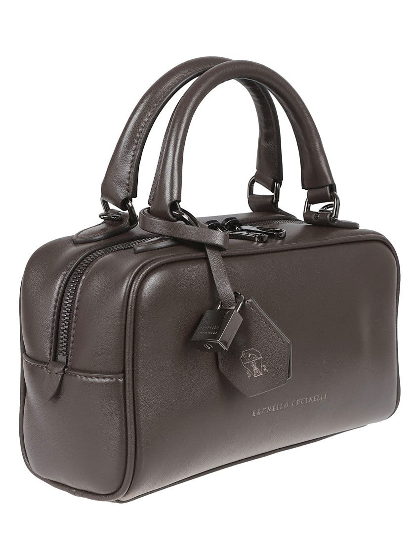 Brunello Cucinelli Rectangular Leather Bag With Zip Closure