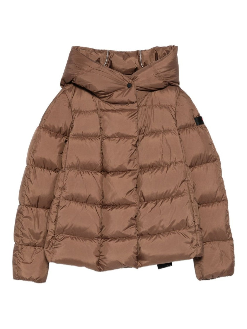 Peuterey Cropped Brown Quilted Coat With High Collar And Spacious Hood