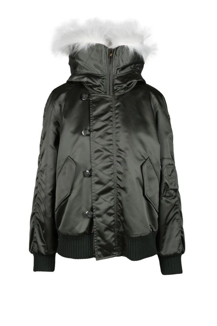 Dondup Padded Bomber Jacket Fur Hood - Military Green