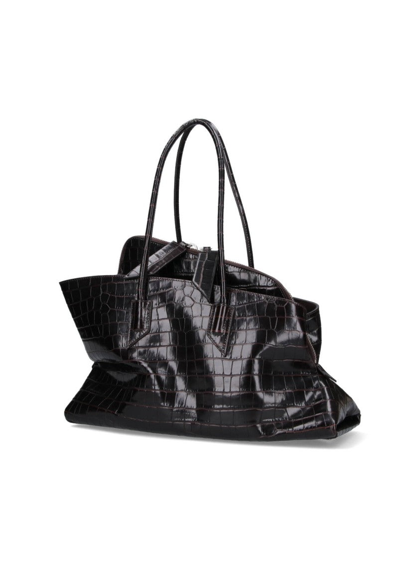 The Attico Glossy Crocodile-Embossed Large Tote Bag