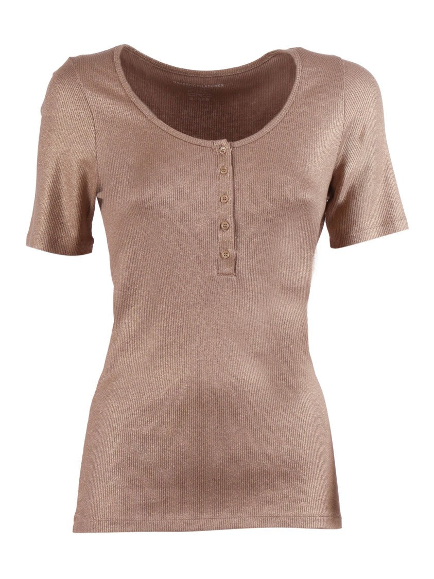 Filatures Du Lion Coffee Latte Ribbed U Neck Top