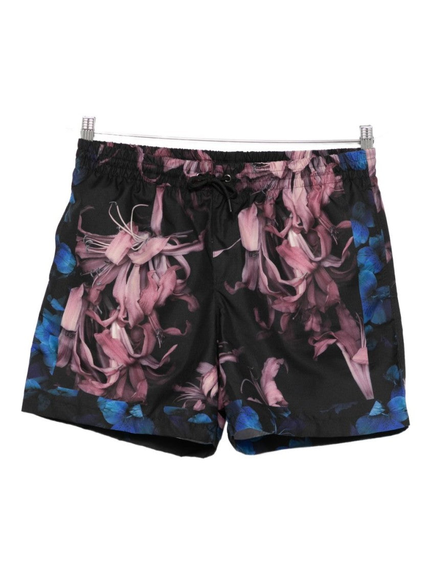 Dries Van Noten Black Floral Print Drawstring Swim Shorts