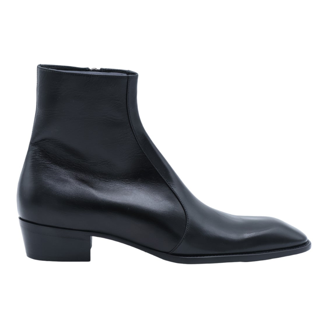 Saint Laurent Pointed-Toe Low Block Heel Leather Boots