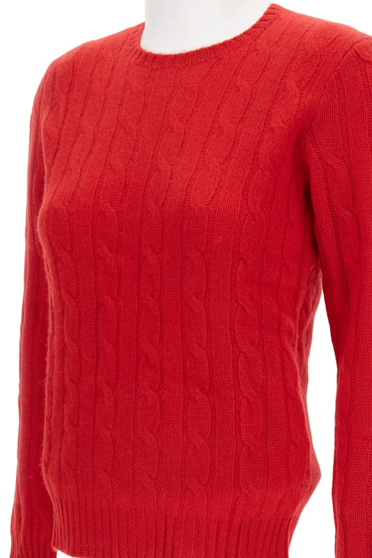 Polo Ralph Lauren Crewneck Cable Knit Sweater In Vibrant Red