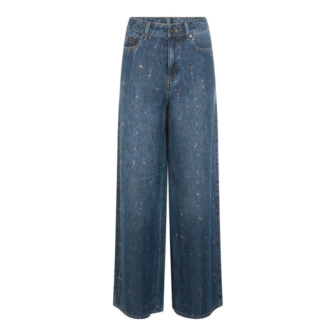 Self-Portrait High-Waisted Wide-Leg Jeans With Strass Embellishments