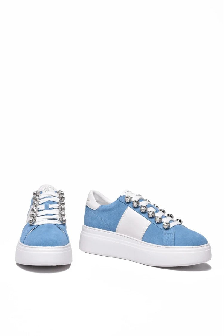 Emanuélle Vee White/Sky Blue Leather Sneakers