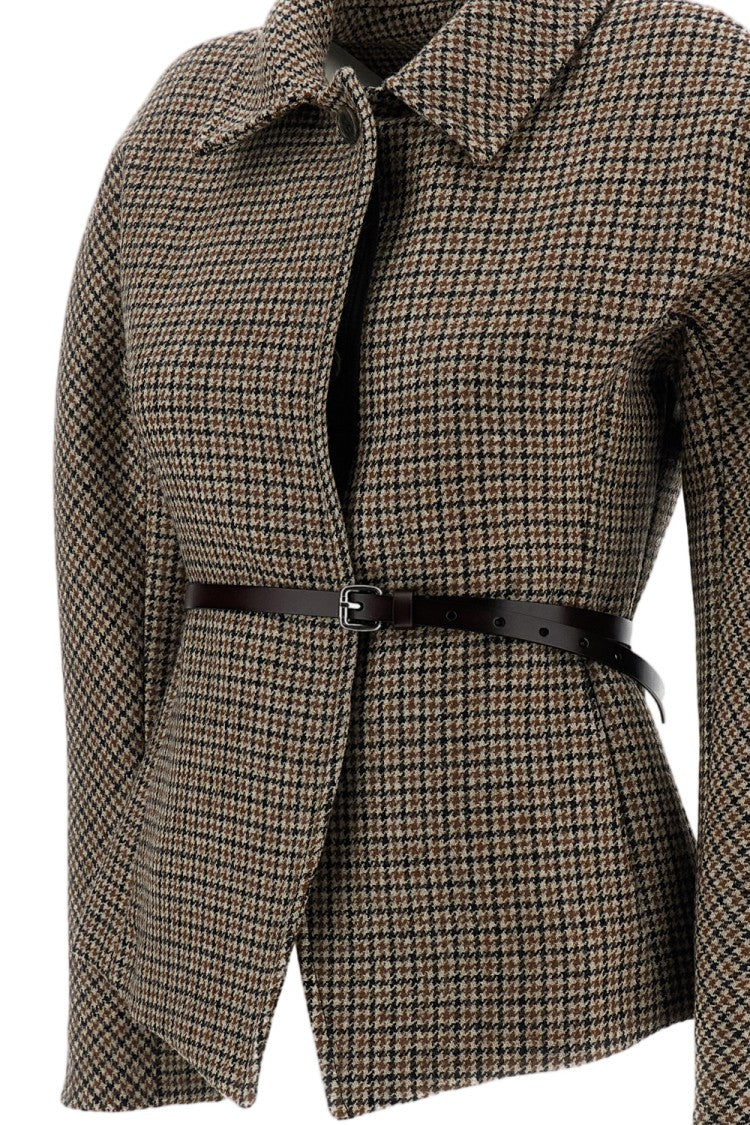 Parosh Houndstooth Pattern Wool Jacket With Fitted Silhouette And Matching Belt