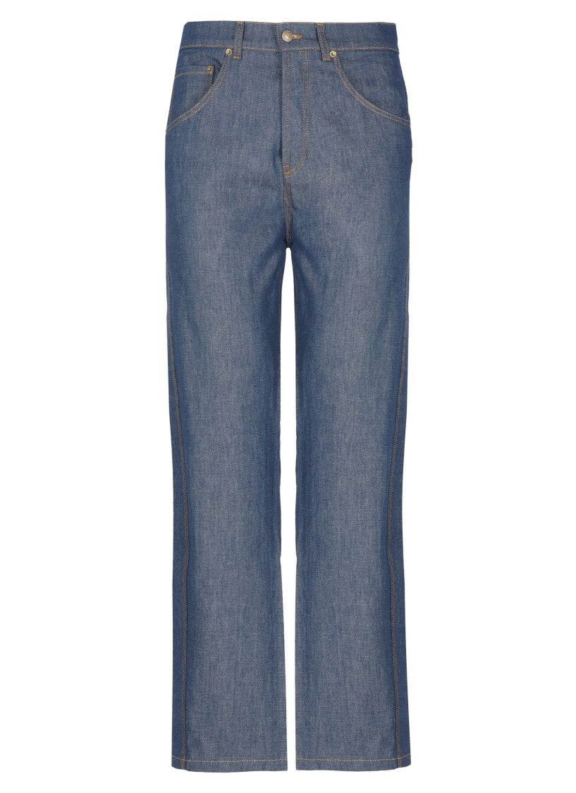 Moschino Blue Logo Details Straight-Leg Denim Jeans