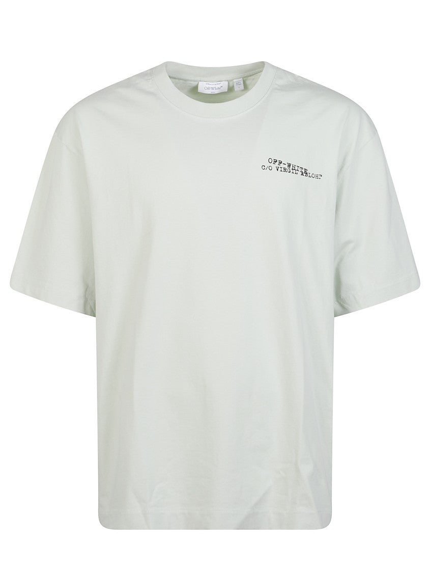 Off-White Aqua Green Heart-Side Print Cotton T-Shirt