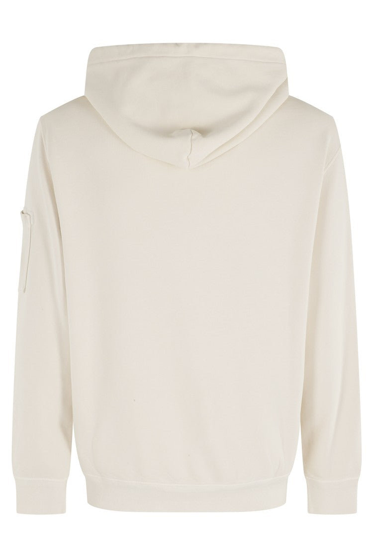 C.P. Company Cream Cotton Diagonal Fleece Hooded Lens Cotton Sweatshirt