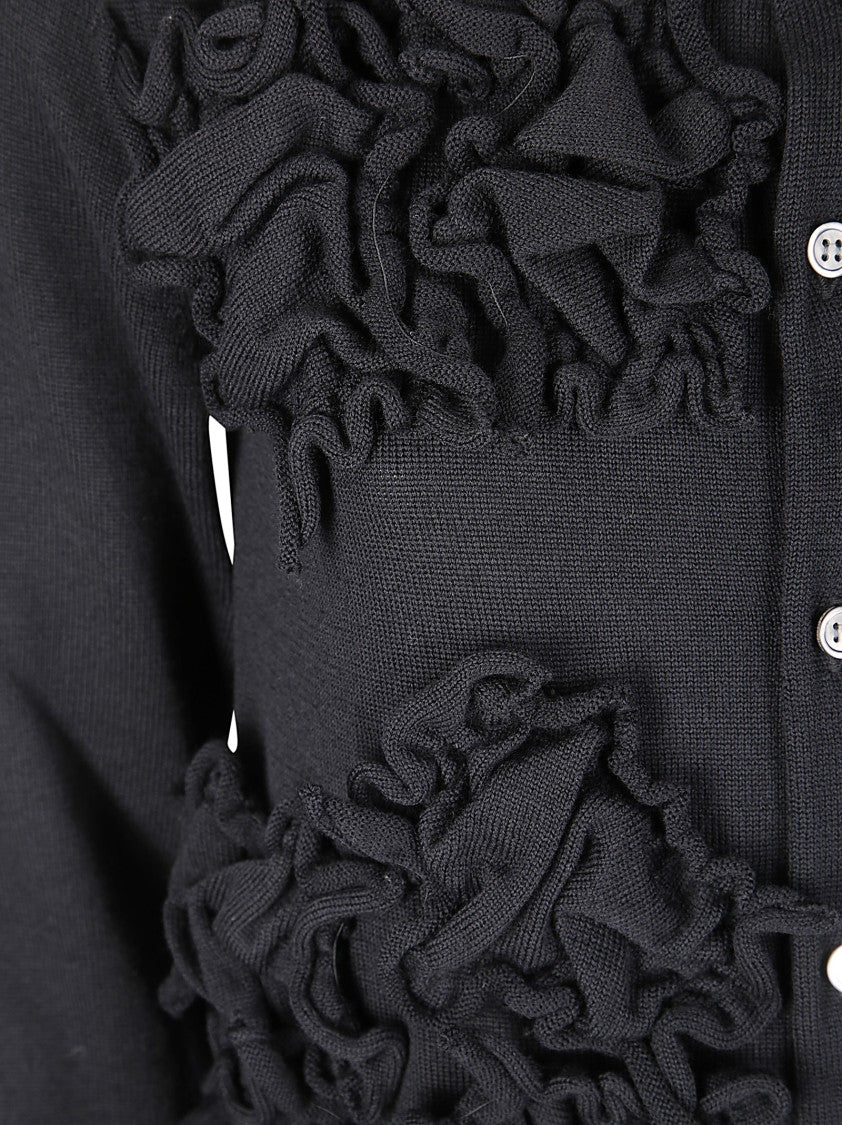 Comme Des Garçons Floral Applique Black Wool Sweater