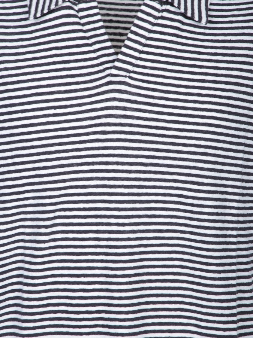 Officine Generale Relaxed-Fit Striped Blue T-Shirt With Collared Neckline