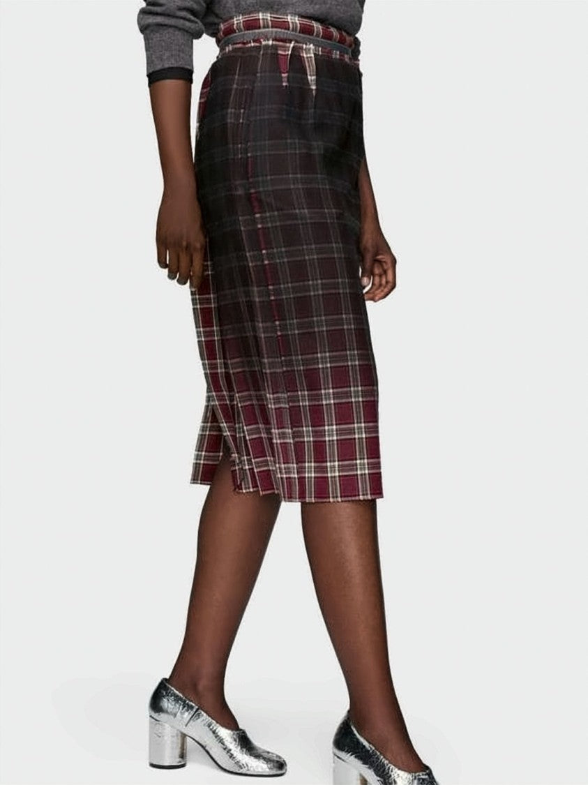 Maison Margiela Plaid Midi Skirt With Gradient Effect
