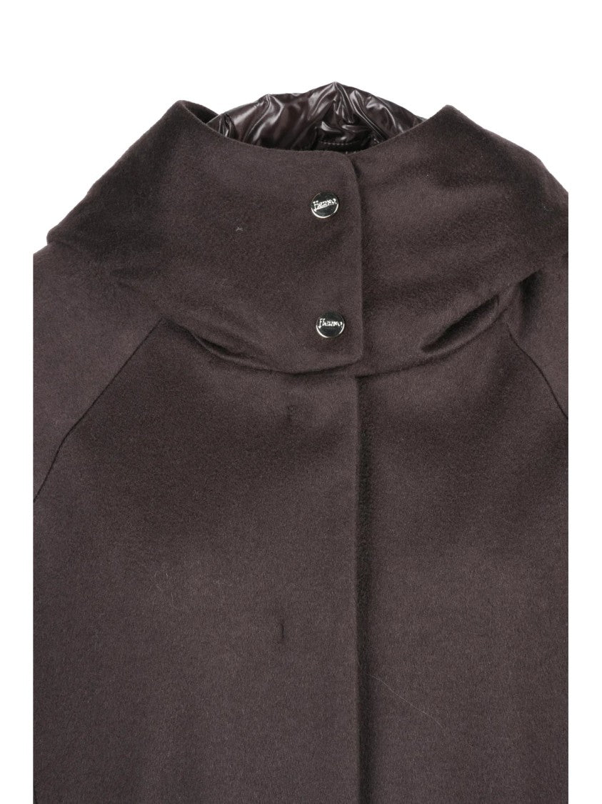 Herno Brown Cashmere High-Collar Down Overcoat