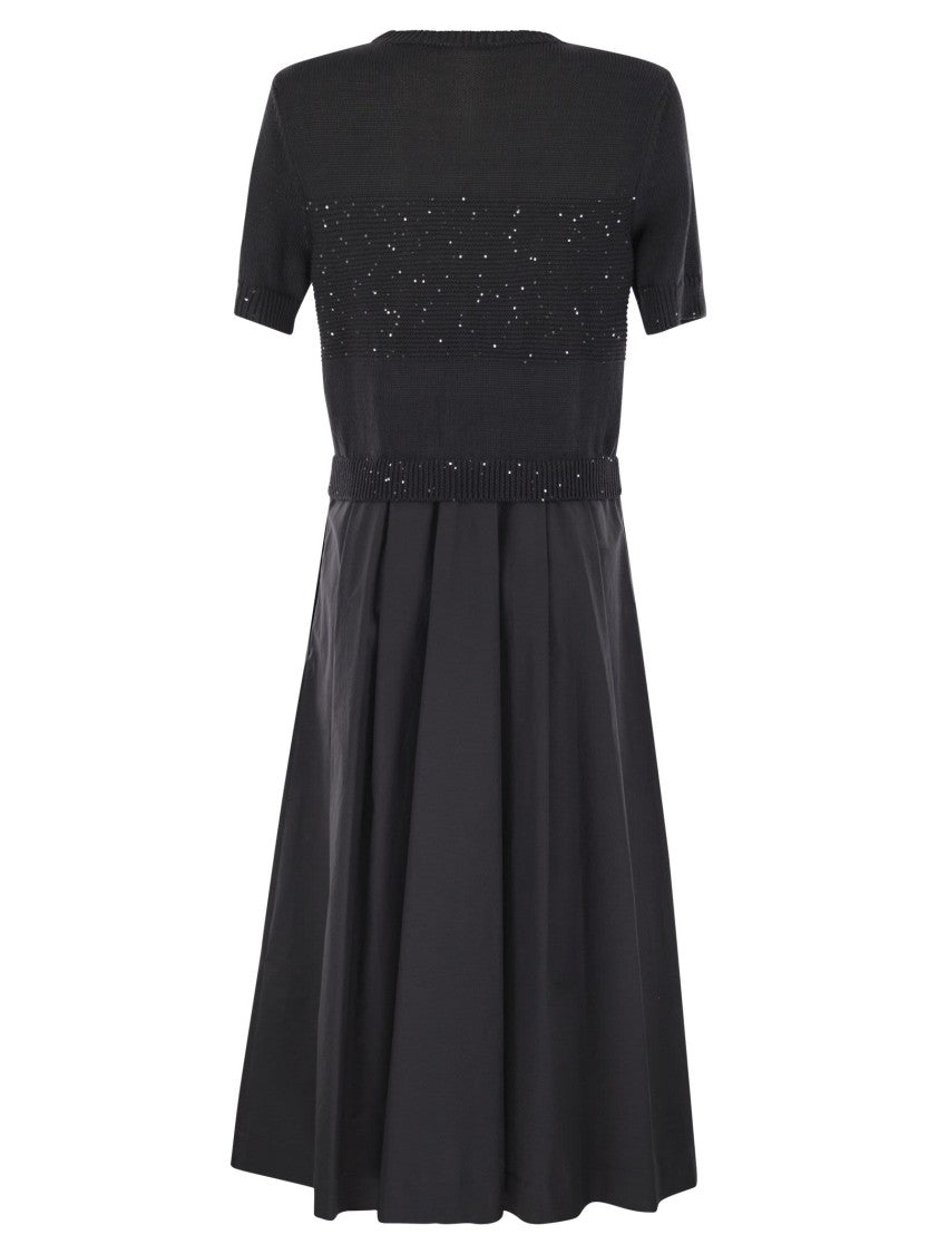 Peserico Two-Tone Dress In Pure Cotton With Micro Sequins