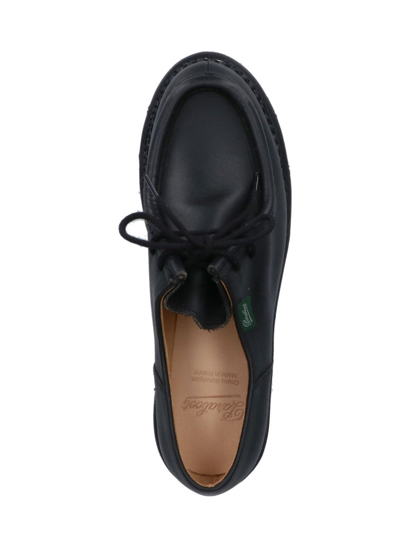 Paraboot Rounded Toe Black Calf Leather Derby Shoes
