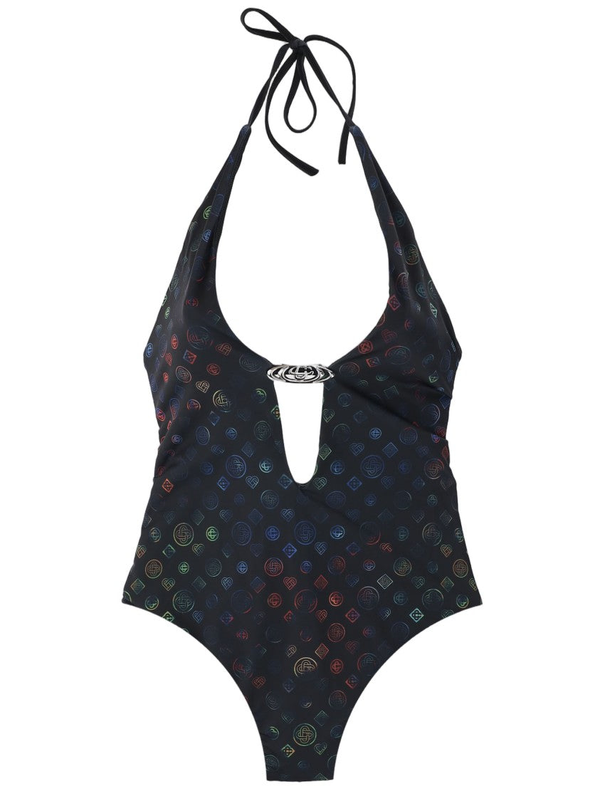 Casablanca Halter Neck One-Piece Swimsuit With Icon Monogram Design
