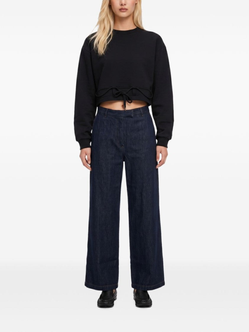 Dries Van Noten Black Boxy Cropped Drawstring Sweater