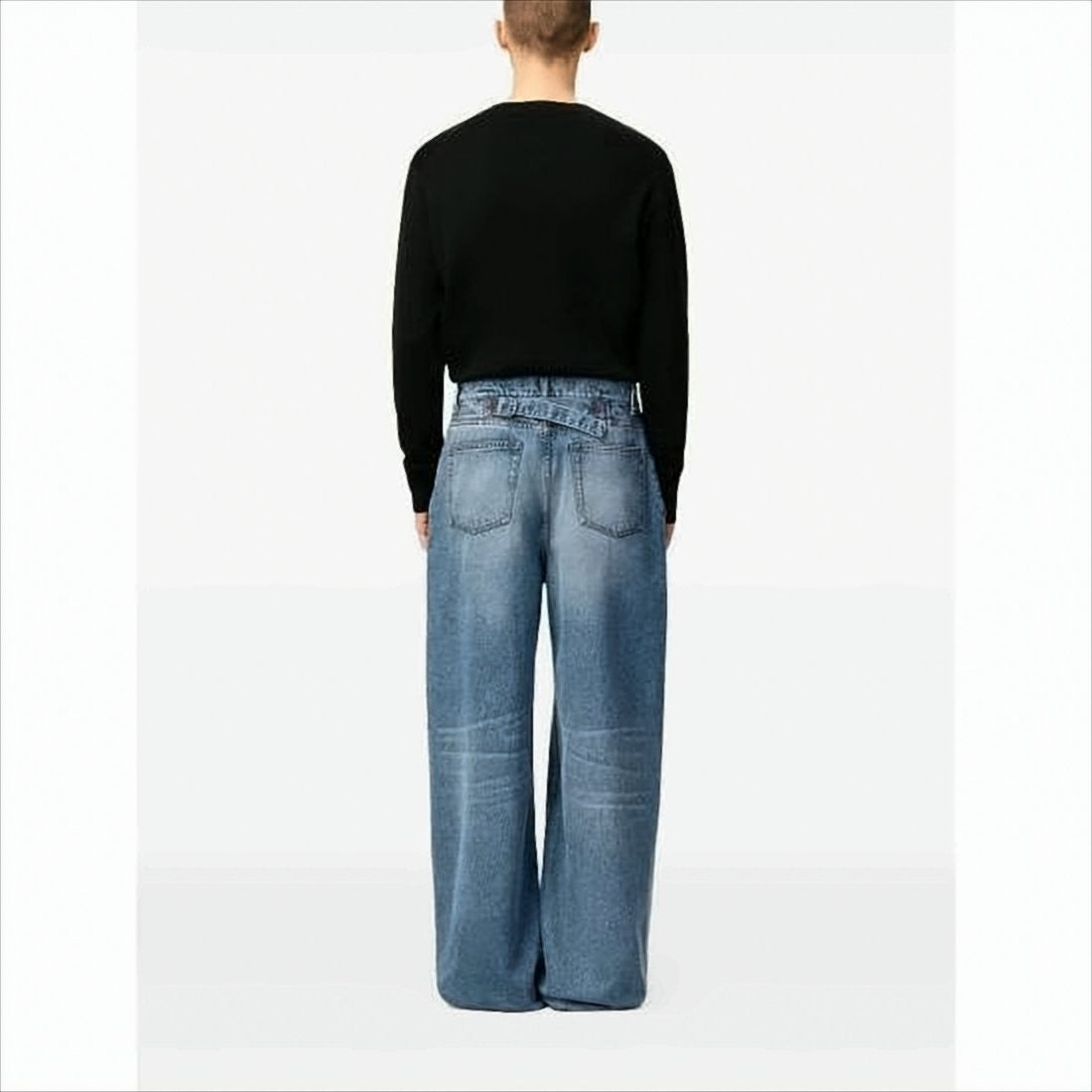 Ami Paris Wide-Leg Denim Pants With Unique Belt Detail