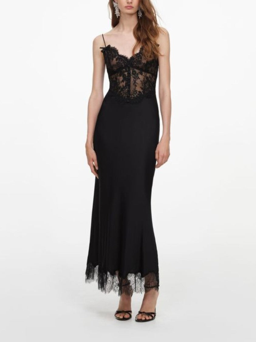 Self-Portrait Black Fitted Intricate Lace Midi Dress
