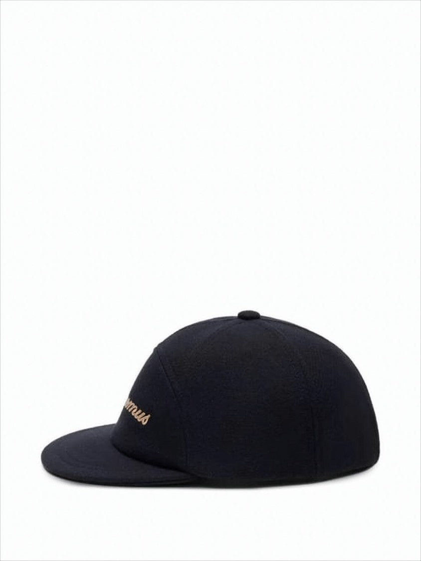 Jacquemus Structured Black Wool Blend Cap With Embroidered Detailing