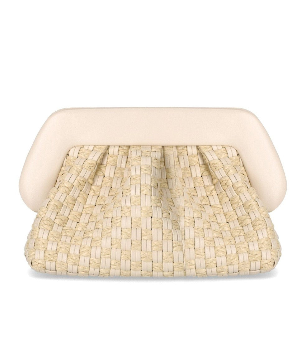 Themoirè Bios Micro Weaved Straw Shell Clutch Bag