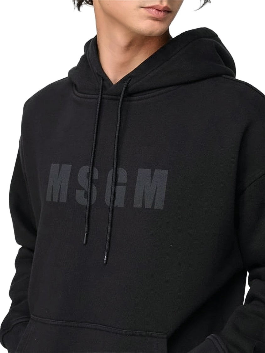 Msgm Black Hoodie With Front Kangaroo Pocket