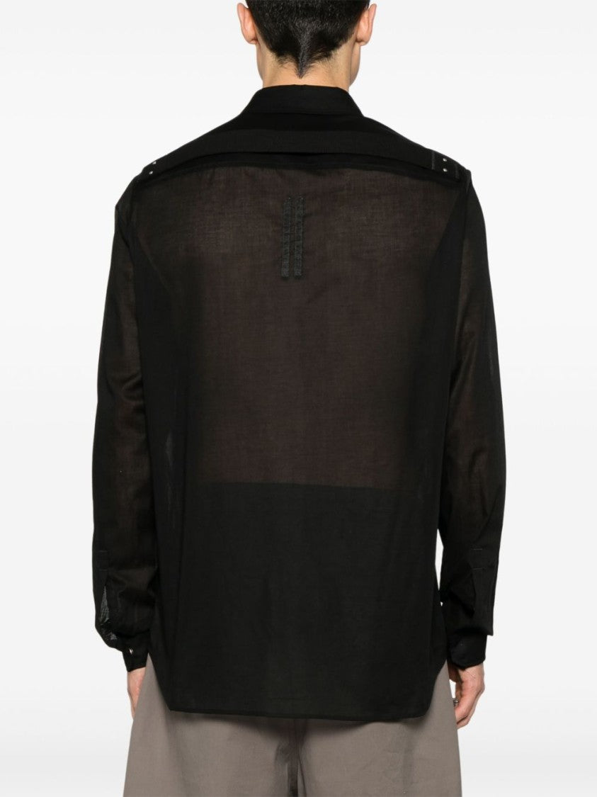 Rick Owens Sleek Black Shirt With Concealed Fastenings And Sheer Back Panel