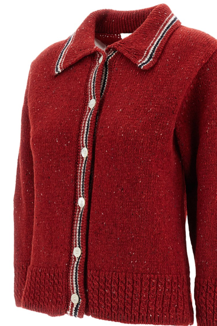 Thom Browne Red Hector Pointelle Wool Mohair Cardigan