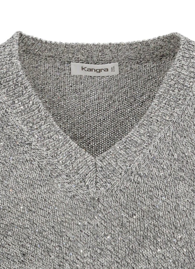 Kangra Grey Cotton-Blend V-Neck Top