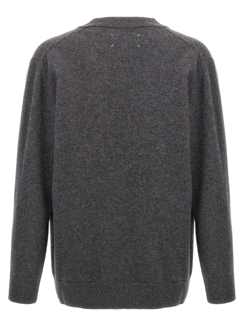 Maison Margiela Used-Effect Wool Cardigan With Deep V-Neck And Button Closure
