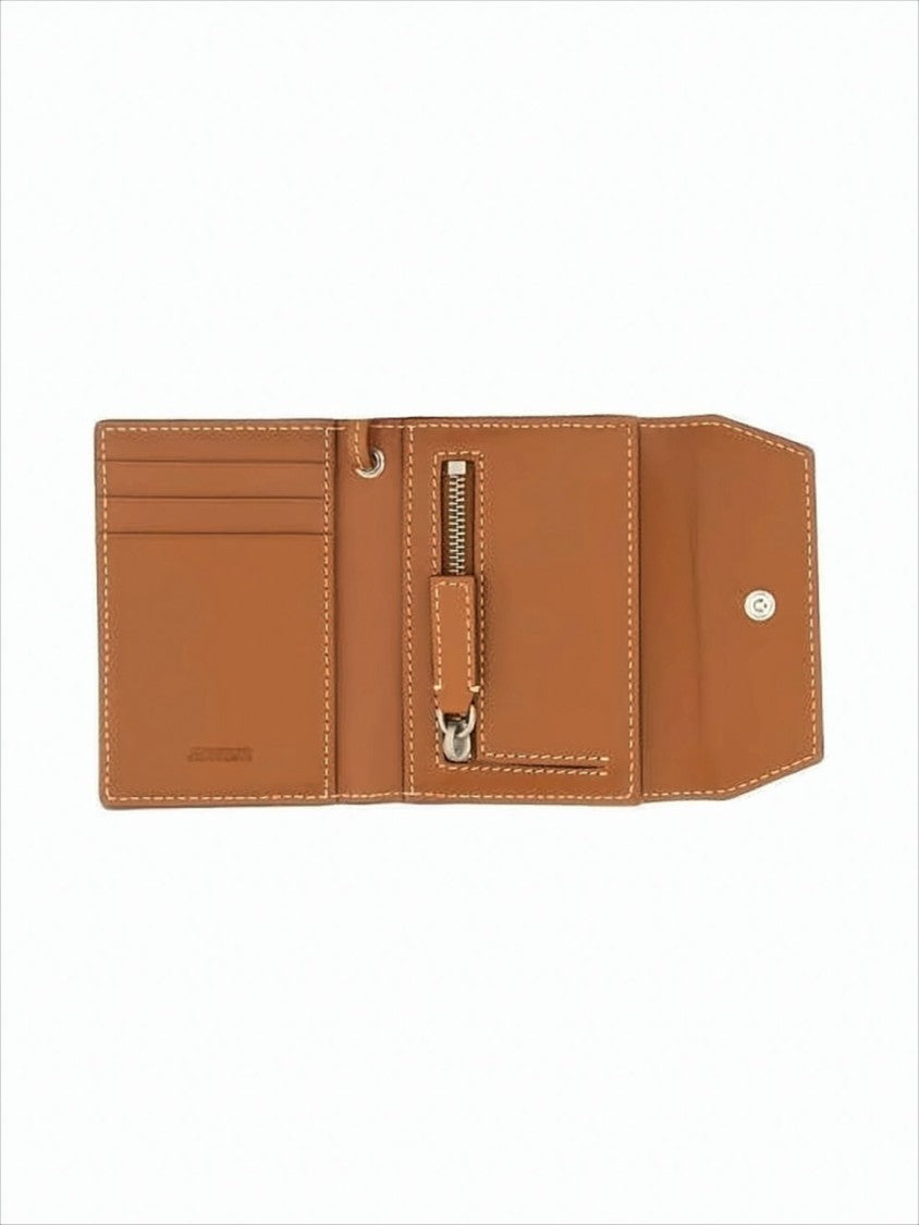 Jacquemus Brown Leather Card Wallet With Snap Closure And Detachable Strap